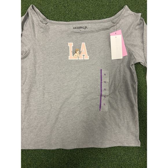 Modern Lux Graphic Tee Shirt Womens Large Gray LA Cupid Long Sleeve Fashionable - Picture 2 of 5